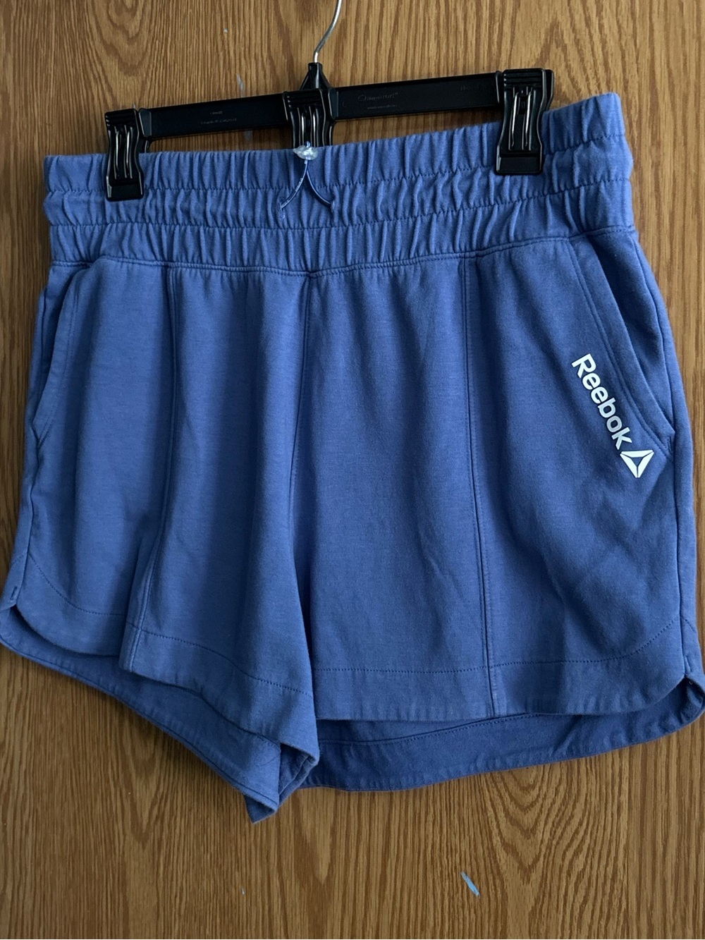 Reebok Women's Athletic Shorts in Steel Blue with White Logo